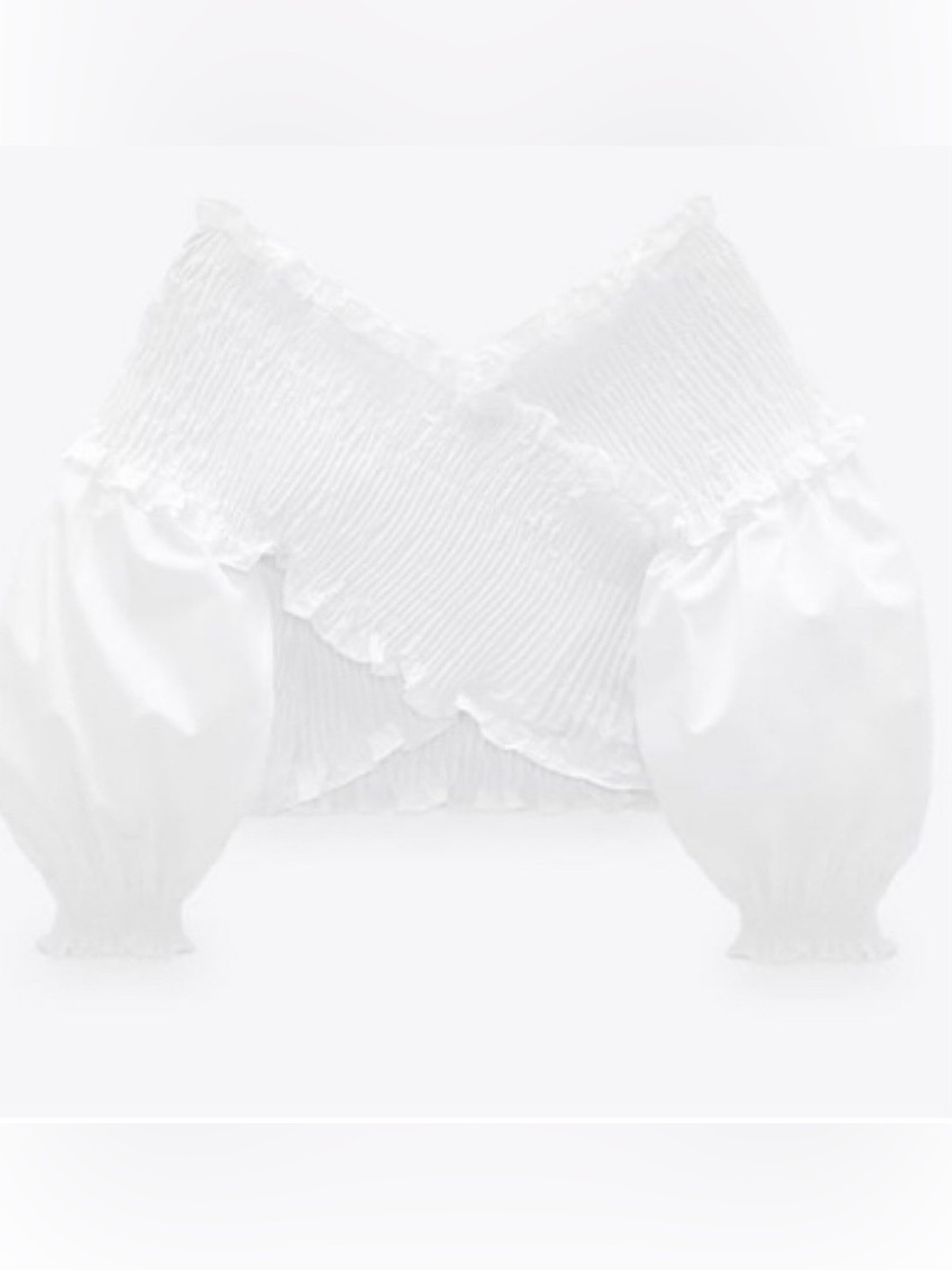 Zara White Smocked Off Shoulder Crop Top - Picture 7 of 10